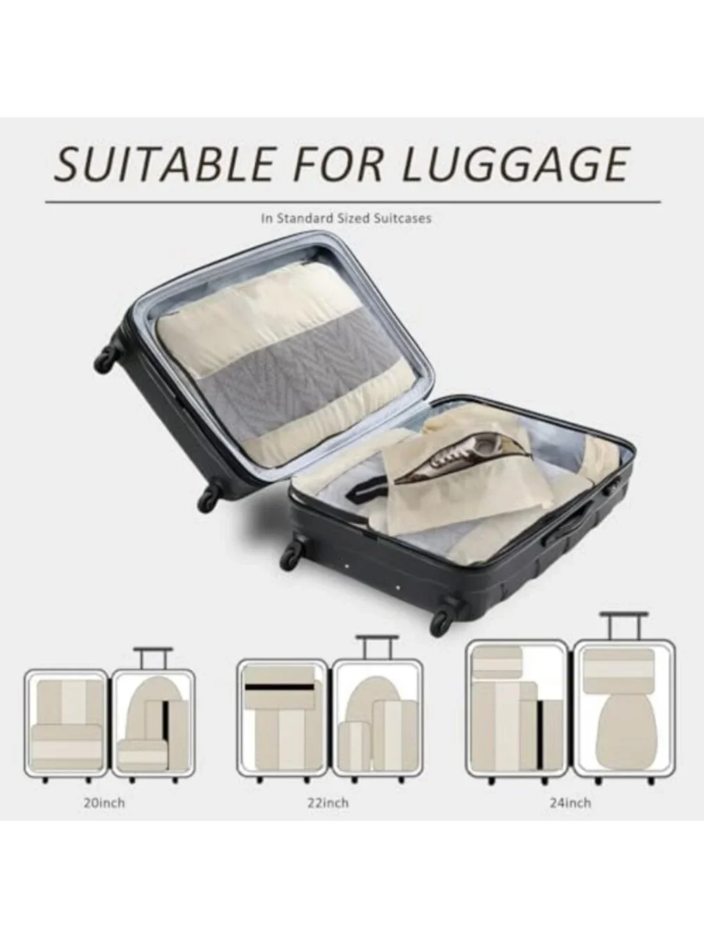 5 Set Packing Cubes & Travel Organizers with Shoe Bag - Cream Color, Lightweight